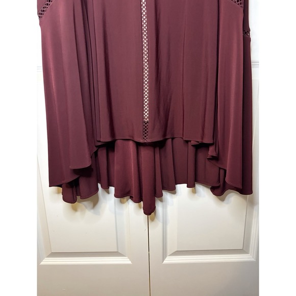 Taylor Burgundy Ruffle Cap Sleeve High-Low Midi Geometric Dress Women's Size 16W - Picture 13 of 16